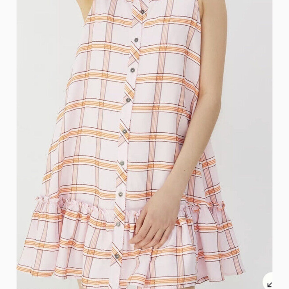 Maeve by Anthropologie Flounced Mini Dress Pink Plaid - SZ L - Picture 2 of 10